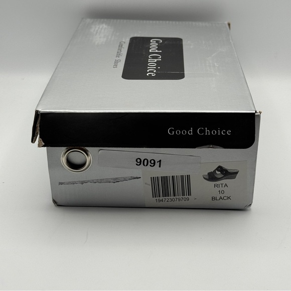 Good Choice Rita Black Wedge Sandals Size 10 - Picture 7 of 7